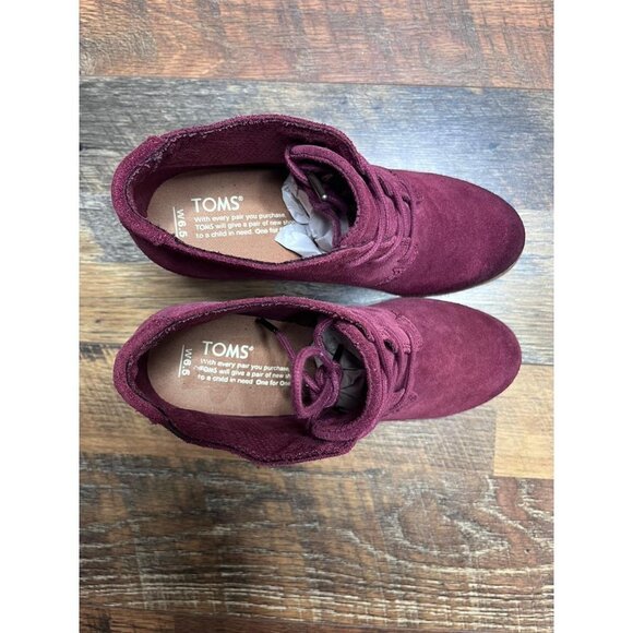Toms Women's Lunata Lace Up Heeled Ankle Bootie Maroon Suede Size 6.5 - Picture 4 of 8